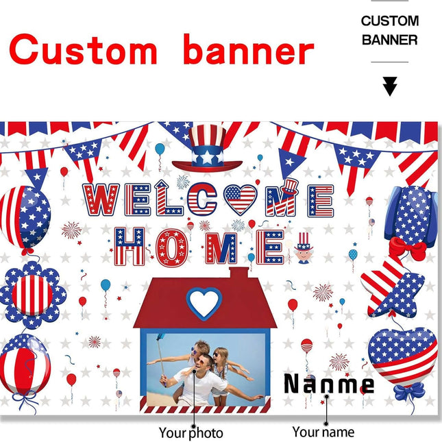 UUBAO Custom Welcome Home Decorations Kit Military Red White and Blue Balloons Patriotic Paper Fans Star Streamers Tablecloth for Patriotic Memorial Day Deployment Returning Party Decor