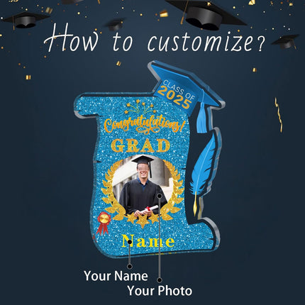 UUBAO Personalized Graduation Gift Class of 2025 Desk Paperweight Farewell Memorial Decorative Signs Plaques with Photo (Sky Blue)