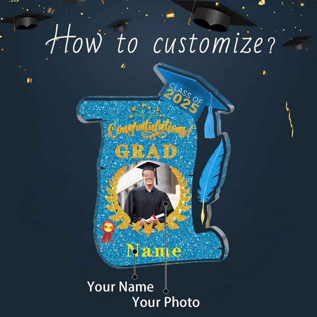 UUBAO Personalized Graduation Gift Class of 2025 Desk Paperweight Farewell Memorial Decorative Signs Plaques with Photo (Sky Blue)