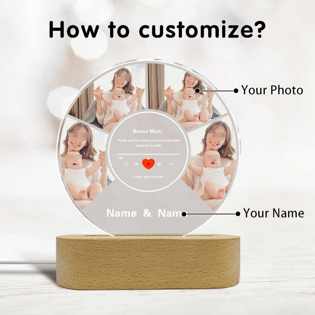 UUBAO Customized Acrylic Night Light Gift Personalized Mother's Day Gift Acrylic LED Custom Photo Name For Bonus Mom