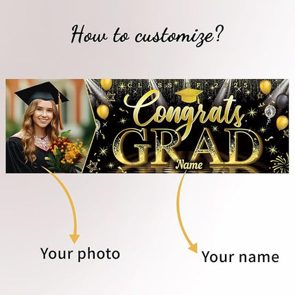 UUBAO Custom Graduation Party Decorations Personalization Banner Class of 2025 Backdrop (Yellow）