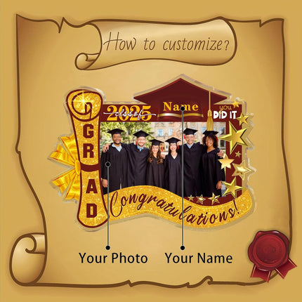 UUBAO Customized Graduation Plaque with Photo Crystal Desktop Keepsake Gift (Maroon)