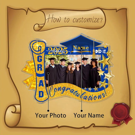 UUBAO Customized Graduation Plaque with Photo Crystal Desktop Keepsake Gift (Blue and Gold)