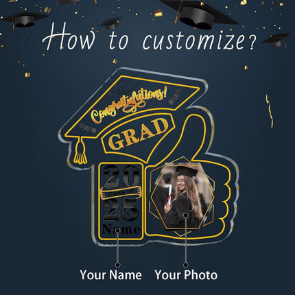 UUBAO Personalized Graduation Decorative Signs Plaques Class of 2024 Desk Paperweight Farewell Memorial Gift with Photo(Yellow)