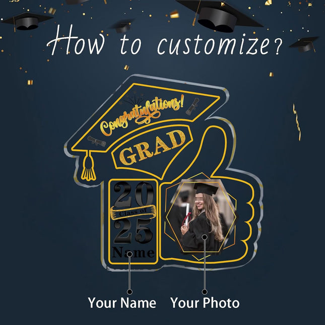 UUBAO Personalized Graduation Decorative Signs Plaques Class of 2024 Desk Paperweight Farewell Memorial Gift with Photo(Yellow)