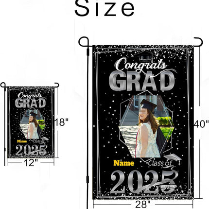 UUBAO Custom Graduation Garden Flag with Photo Class of 2025 Congrats Grad Double Sided Yard Flag Decorative Gifts (Black and Silver)