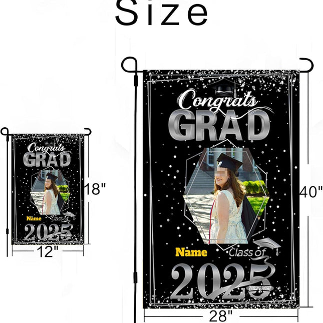 UUBAO Custom Graduation Garden Flag with Photo Class of 2025 Congrats Grad Double Sided Yard Flag Decorative Gifts (Black and Silver)