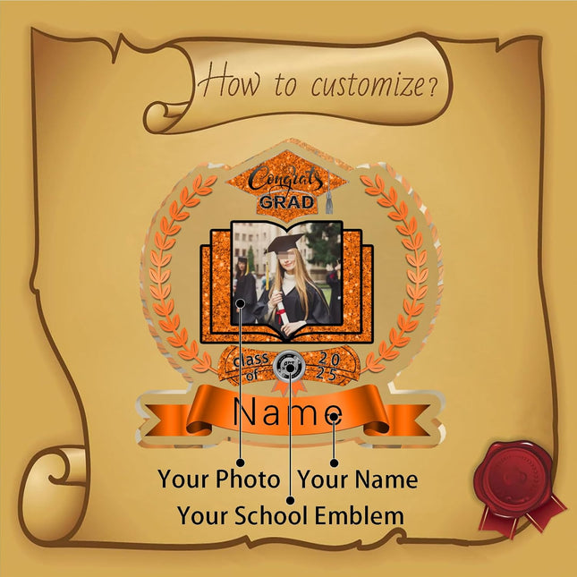 UUBAO Customized Graduation Plaque with Single Picture Custom Picture 2025 Congrats Grad Crystal Desktop Farewell Keepsake Gift (Orange)