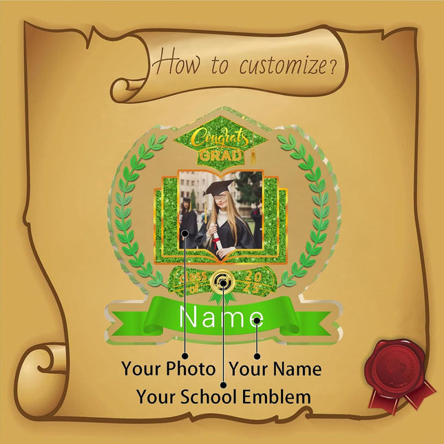 UUBAO Customized Graduation Plaque with Single Picture Custom Picture 2025 Congrats Grad Crystal Desktop Farewell Keepsake Gift (Light Green)