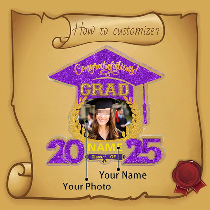 UUBAO Customized Graduation Plaque with Photo Crystal Desktop Keepsake Gift (Purple)