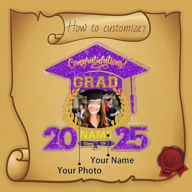 UUBAO Customized Graduation Plaque with Photo Crystal Desktop Keepsake Gift (Purple)