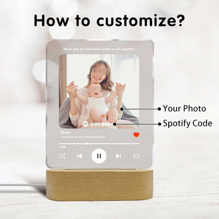 UUBAO Customized Acrylic LED Night Light Lamp Personalized Mother's Day Gifts Plaque Gifts Custom Photo for Mom