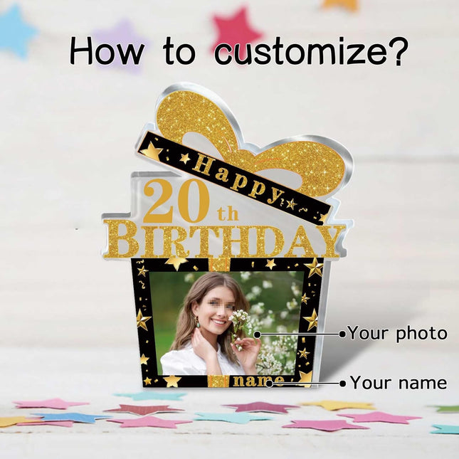 UUBAO Customized Birthday Gift Acrylic Plaque Custom Picture Crystal Desktop Keepsake Gift Birthday Decorations(Yellow)