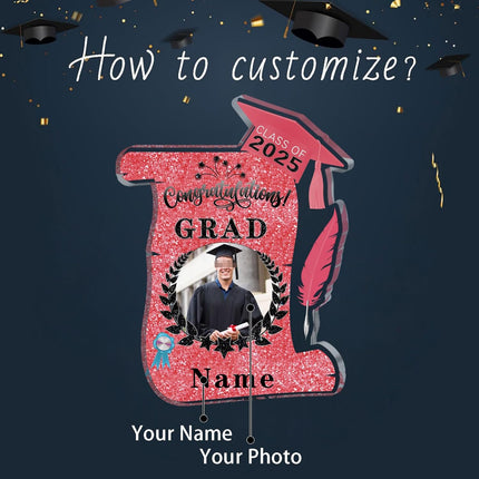 UUBAO Personalized Graduation Gift Class of 2025 Desk Paperweight Farewell Memorial Decorative Signs Plaques with Photo (Pink)