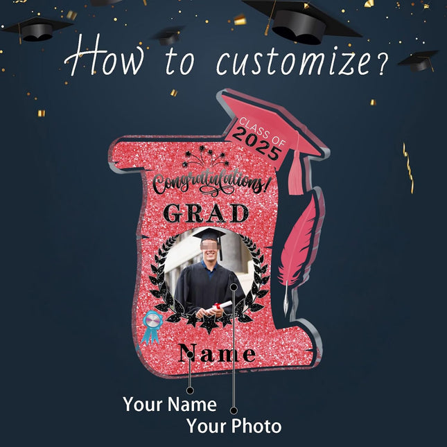 UUBAO Personalized Graduation Gift Class of 2025 Desk Paperweight Farewell Memorial Decorative Signs Plaques with Photo (Pink)