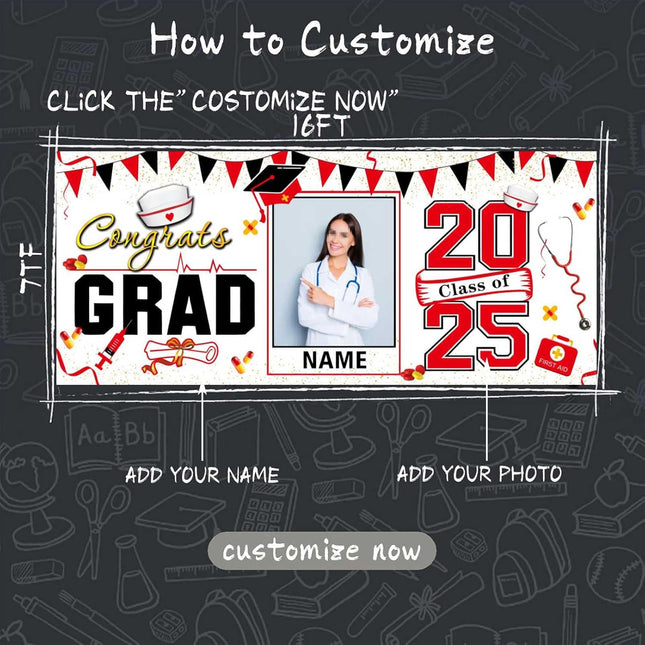 UUBAO Custom Nurse/Medical Students Graduation Garage Door Banner Cover Personalized Class of 2025 Congrats Grad Party Backdrop