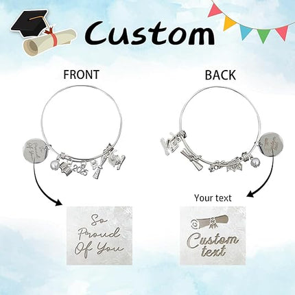 UUBAO Custom Graduation Bracelet 2025 Personalized Engraved Name High School College Graduation Gifts, Senior Graduate Crystal Heart Charm Bracelet Bangle