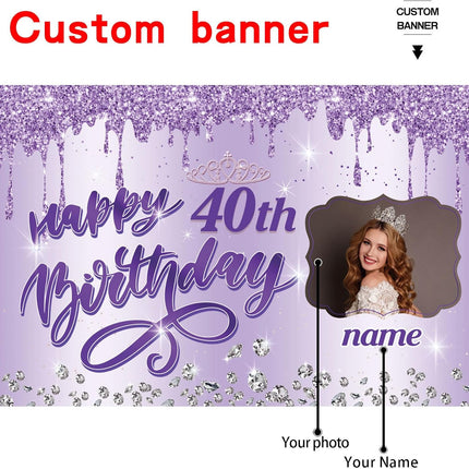 UUBAO Custom Happy Birthday Backdrop Personalization Glitter DiamondBanner for Girls Women(Purple)