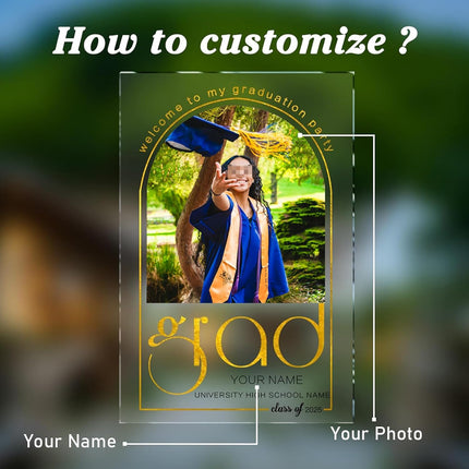 UUBAO Customized Welcome Sign for Graduation Party Personalized Acrylic Sign with Photo Name Class of 2025 Graduation Decor(Arch)