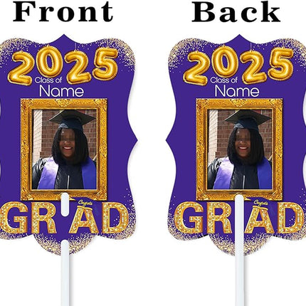 UUBAO Personalized Graduation Double Sided Face Fan Class of 2025 Customized Graduation Head Face Cutout with Handle Fun Photo Prop Supplies(Purple)