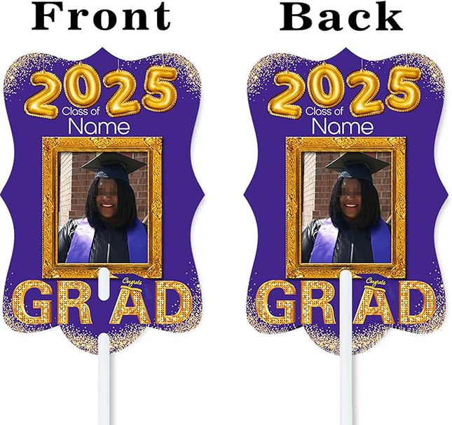 UUBAO Personalized Graduation Double Sided Face Fan Class of 2025 Customized Graduation Head Face Cutout with Handle Fun Photo Prop Supplies(Purple)