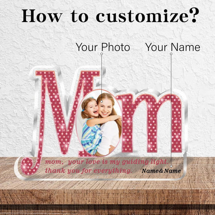 UUBAO Custom Mother's Day Personalized Acrylic Plaque With Photos Name Gifts for Mom Heart (Rose Gold)