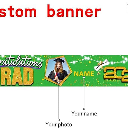 UUBAO Custom Graduation Party Decorations 2025 Personalization Congrats Grad Banner Graduation Backdrop(Light Green and Gold)