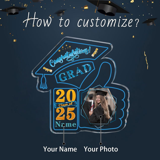 UUBAO Personalized Graduation Decorative Signs Plaques Class of 2024 Desk Paperweight Farewell Memorial Gift with Photo(Sky Blue)