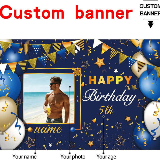 UUBAO Custom Navy Blue and Gold Happy Birthday Sign Birthday Party Decorations Supplies