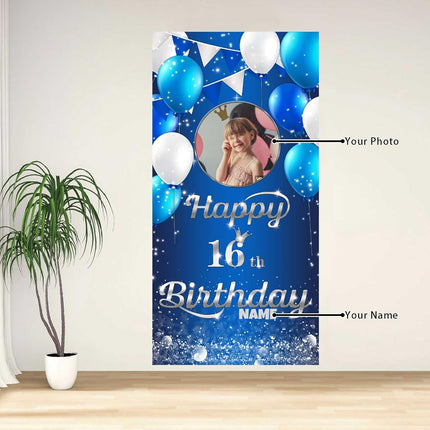UUBAO Custom Happy Birthday Door Banner Backdrop Birthday Decorations Party Supplies for Women Men(Navy Blue)