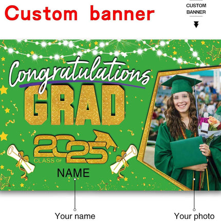 UUBAO Custom Graduation Party Decorations Personalization Banner Class of 2025 Backdrop (Light Green and Gold)