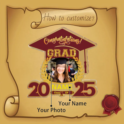 UUBAO Customized Graduation Plaque with Photo Crystal Desktop Keepsake Gift (Maroon)