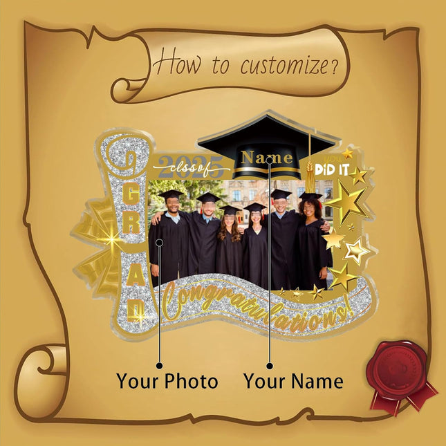 UUBAO Customized Graduation Plaque with Photo Crystal Desktop Keepsake Gift (Champagne)