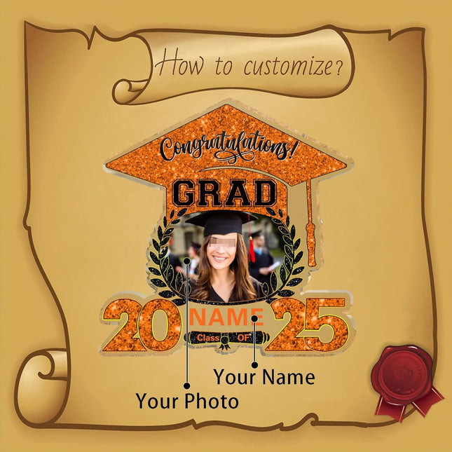 UUBAO Customized Graduation Plaque with Photo Crystal Desktop Keepsake Gift (Orange)