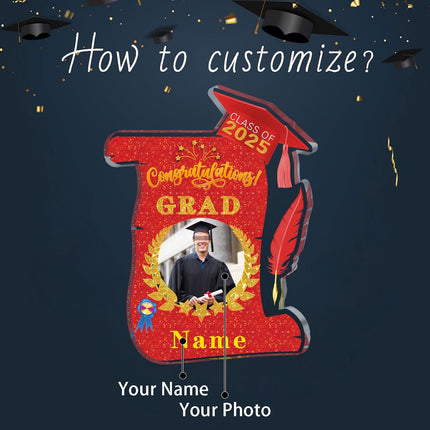 UUBAO Personalized Graduation Gift Class of 2025 Desk Paperweight Farewell Memorial Decorative Signs Plaques with Photo (Red)