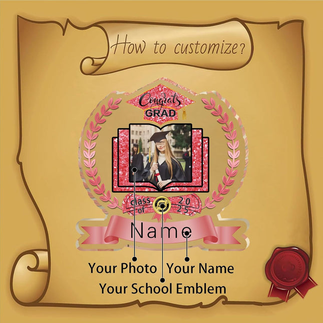 UUBAO Customized Graduation Plaque with Single Picture Custom Picture 2025 Congrats Grad Crystal Desktop Farewell Keepsake Gift (Pink)