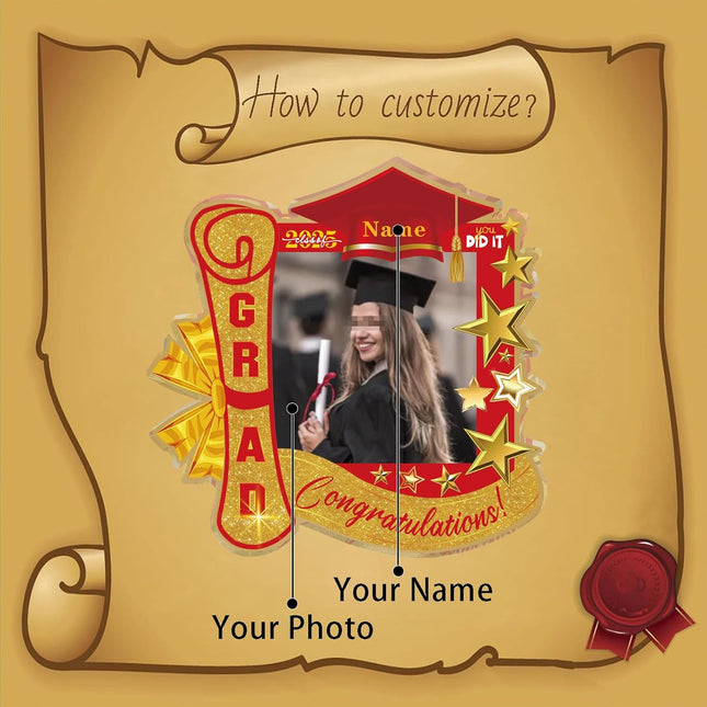UUBAO Customized Graduation Plaque with Single Picture Custom Picture 2025 Congrats Grad Crystal Desktop Farewell Keepsake Gift (Red)