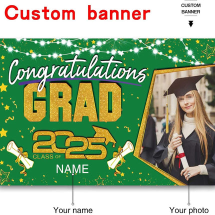 UUBAO Custom Graduation Party Decorations Personalization Banner Class of 2025 Backdrop (Dark Green and Gold)