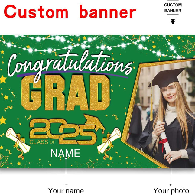 UUBAO Custom Graduation Party Decorations Personalization Banner Class of 2025 Backdrop (Dark Green and Gold)