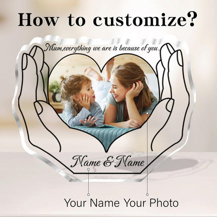 UUBAO Custom Mother‘s Day Personalized Acrylic Plaque with Photos Name Gifts for Mom (Heart Hand)