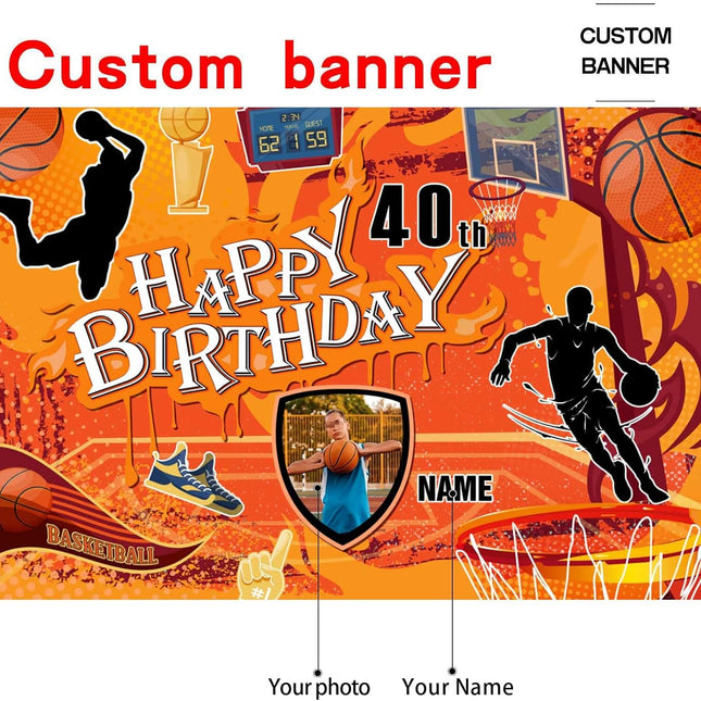 UUBAO Custom Basketball Theme Birthday Decoration Banner Personalized Fabric Banner Birthday Party Supplies for Men Boys