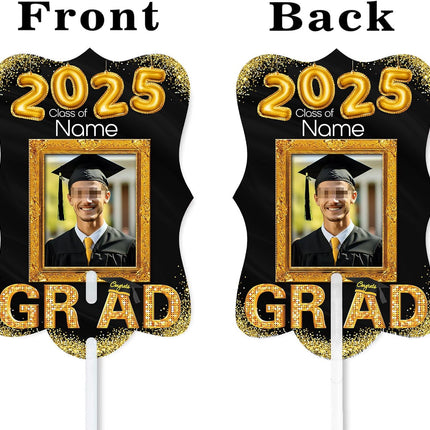UUBAO Personalized Graduation Double Sided Face Fan Class of 2025 Customized Graduation Head Face Cutout with Handle Fun Photo Prop Supplies(Black and Gold)