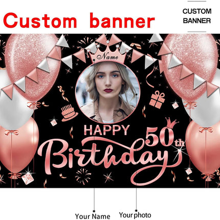 UUBAO Custom Rose Gold Happy Birthday Banner Backdrop Birthday Decorations Party Supplies for Girl Women
