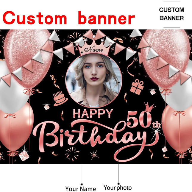 UUBAO Custom Rose Gold Happy Birthday Banner Backdrop Birthday Decorations Party Supplies for Girl Women
