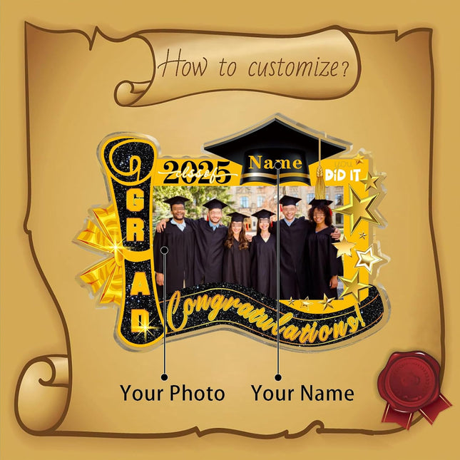 UUBAO Customized Graduation Plaque with Photo Crystal Desktop Keepsake Gift (Black and Gold)