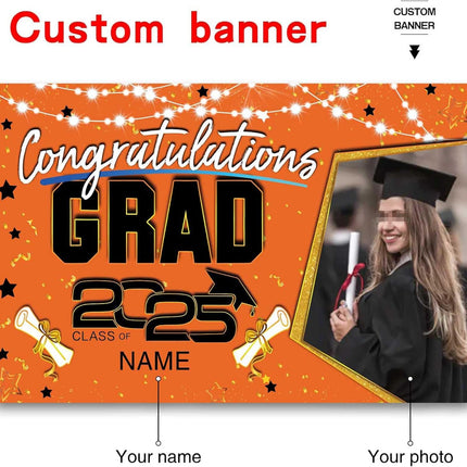 UUBAO Custom Graduation Party Decorations Personalization Banner Class of 2025 Backdrop (Orange)