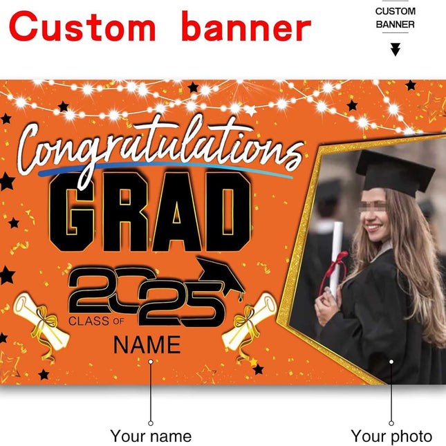 UUBAO Custom Graduation Party Decorations Personalization Banner Class of 2025 Backdrop (Orange)