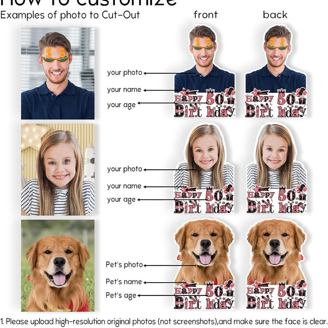 UUBAO Personalized Double Sided Happy Birthday Photo Prop Face Fan Customized Birthday Fun Supplies(Rose Gold Pink)