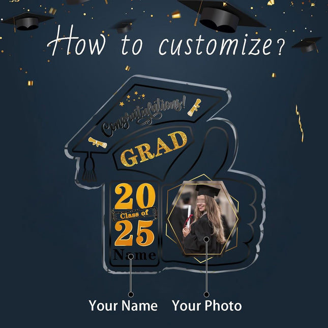 UUBAO Personalized Graduation Decorative Signs Plaques Class of 2024 Desk Paperweight Farewell Memorial Gift with Photo(Black and Gold)