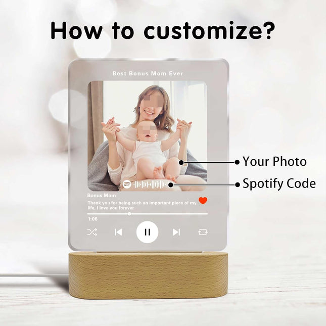 UUBAO Customized Acrylic LED Night Light Lamp Personalized Mother's Day Gifts for Bonus Mom